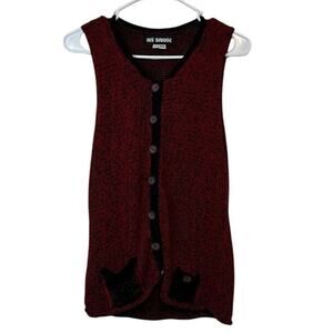 Vintage Ani Barrie Sleeveless Cardigan Button Up Sweater Vest Size S Red Holiday